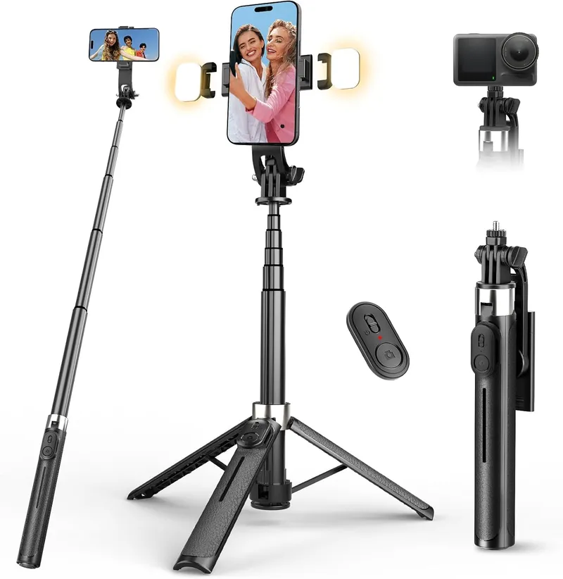 RISEOFLE ST130 Selfie-Stick-Stativ mit Licht 110 cm – Schwarz